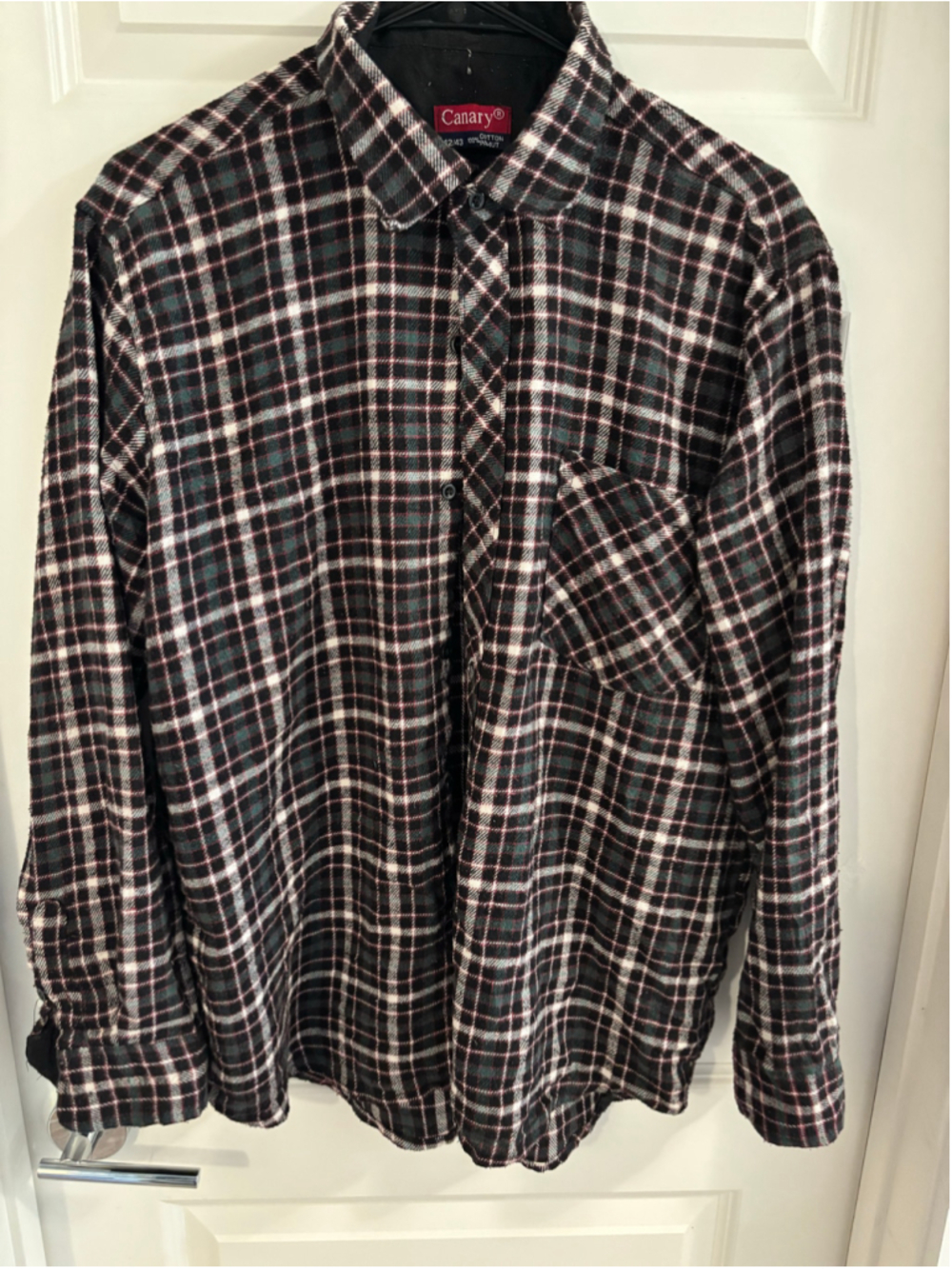 Vintage Men's Canary Casual Button Down Shirt XL Black Green Plaid Cotton